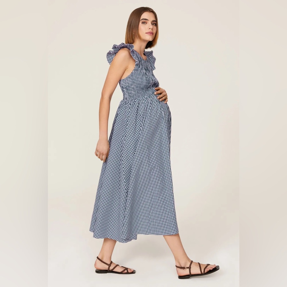 NOM gingham maternity Black and White Checkered Maxi Dress, size Small